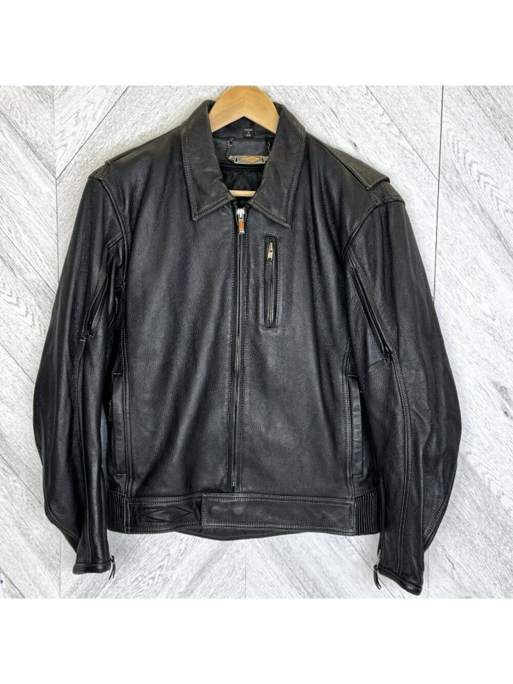 Power Trip Leather Motorycycle Jacket Black Mens Small Black Heavy Cowhide
